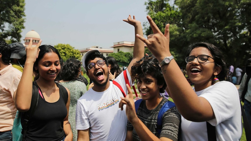 People celebrating in India after court decision on gay rights