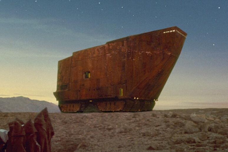 Sandcrawler vehicle from Star Wars movie.