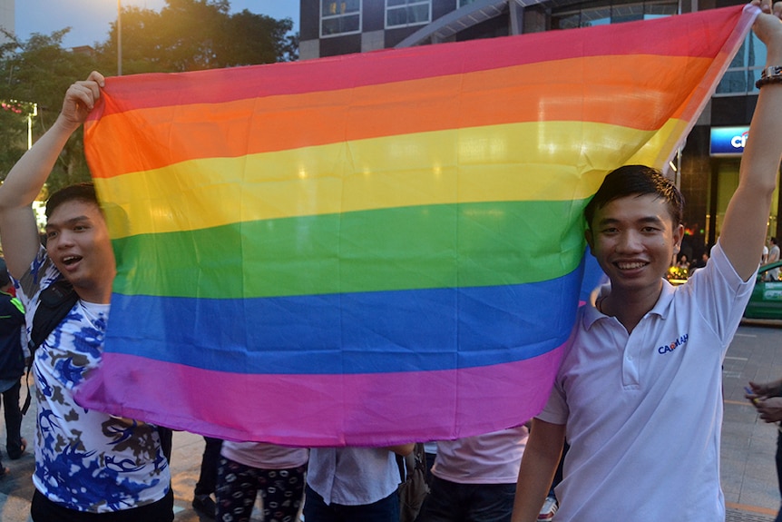 Rainbow flag displayed proudly during the Viet Pride Rainbow Walk