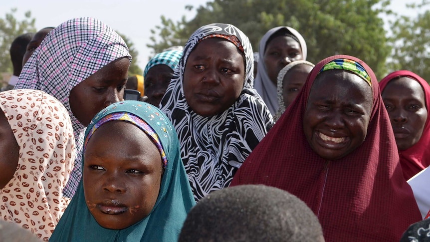 Mothers and relatives of kidnapped schoolgirls in the Borno State of Nigeria