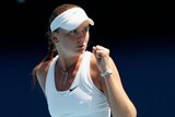 Daniela Hantuchova pumps her fist during her Australian Open quarter-final win