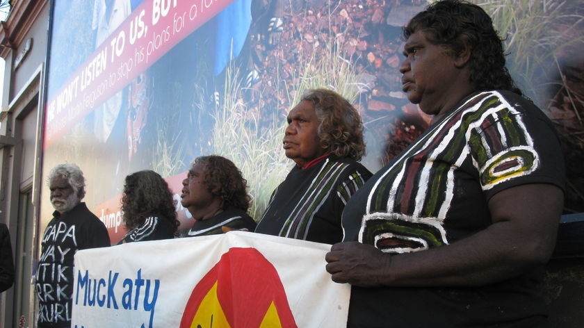 Northern Territory traditional owners are in Melbourne to challenge nuclear dump.