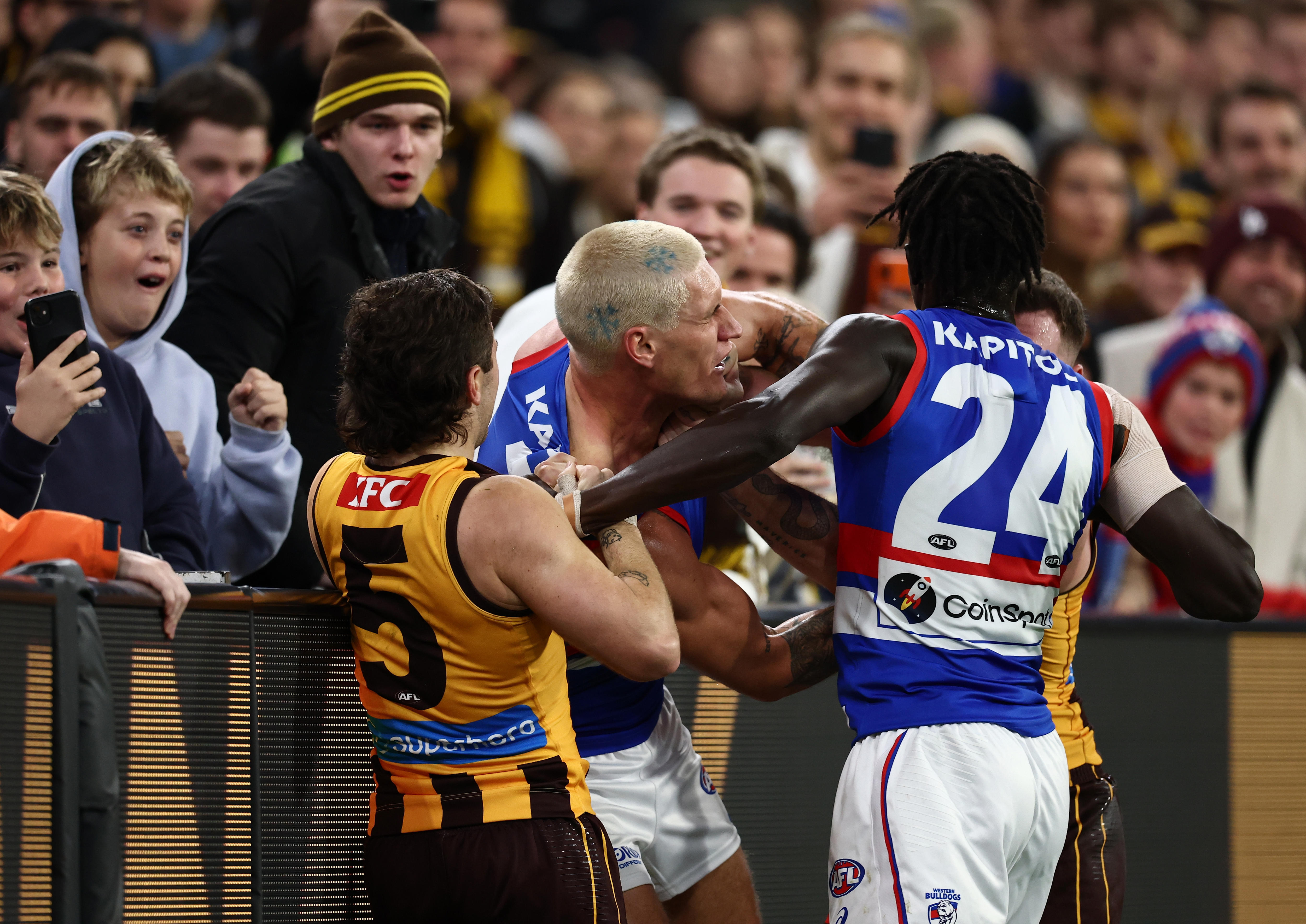 Live: Watson involved in fiery scuffle as Dogs roar back after slow start