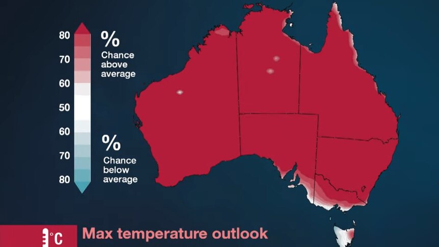 A BOM graphic showing summer temperature forecasts