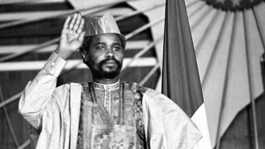 A picture taken on August 16, 1983 shows Chad's president Hissene Habre during a press conference in N'Djamena.