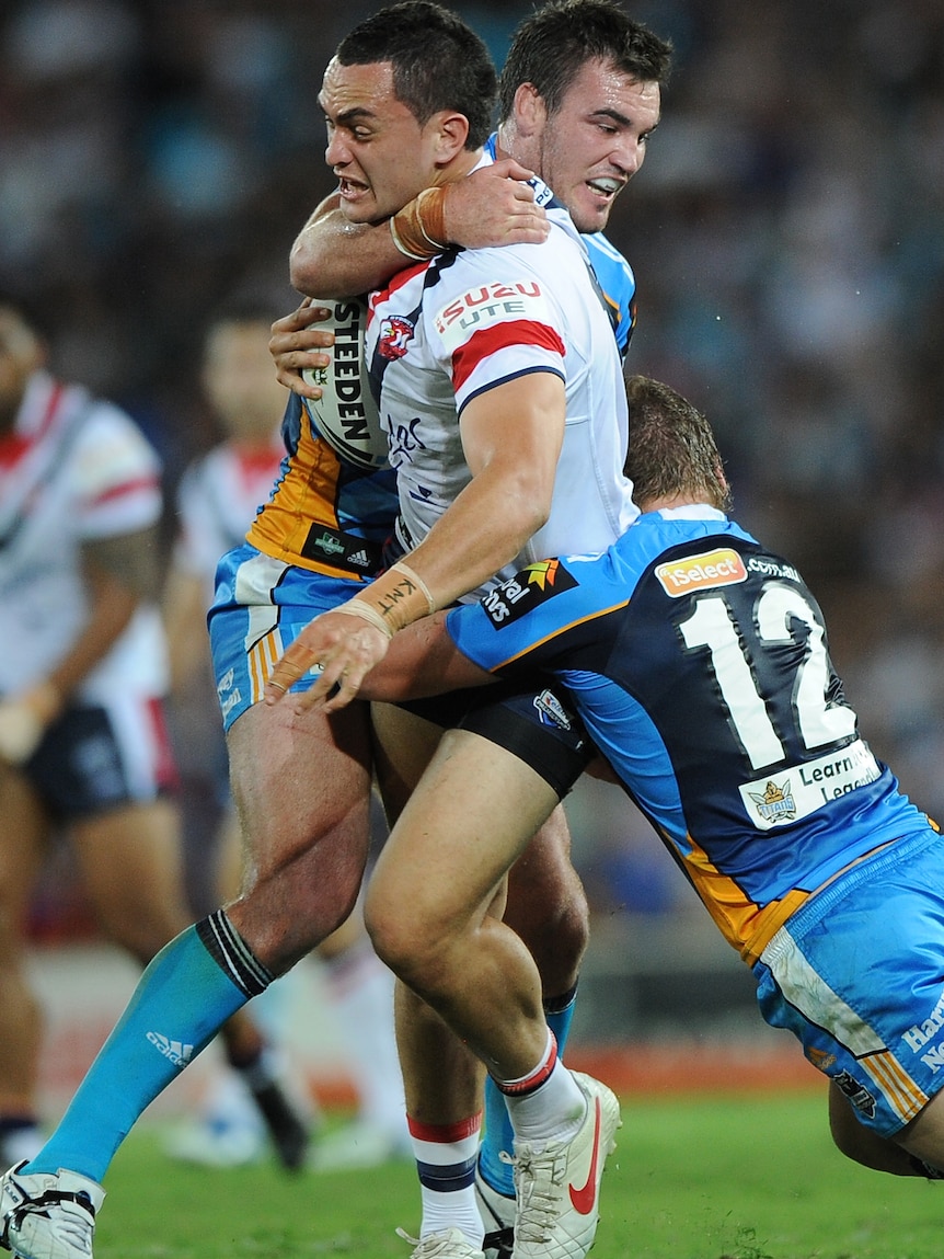 Stranglehold ... the Titans were tough in defence but failed to beat the Roosters