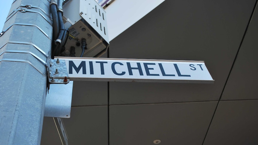 A sign marks Darwin's Mitchell Street