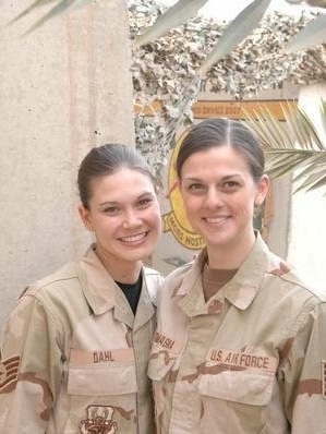 Two women in military uniform in Iraq. 