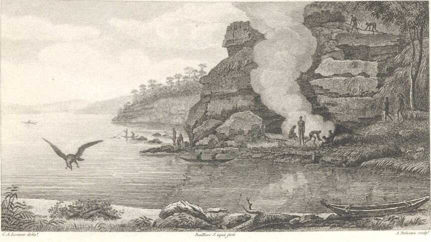 A French engraving of a headland which closely resembles Balls Head in North Sydney.