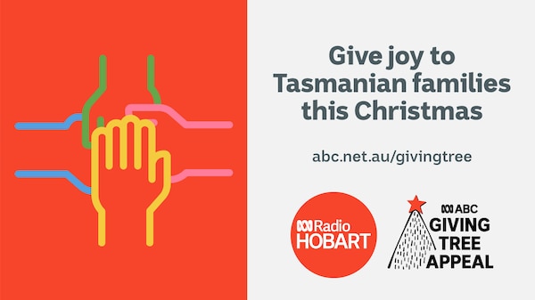 hands on top of one another colourful graphic with ABC Hobart and ABC Giving Tee Appeal logos