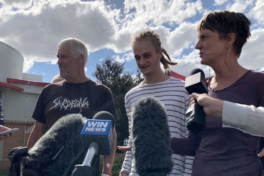 Jacinta Bohan and Trevor Salvado at a press conference at Wodonga.