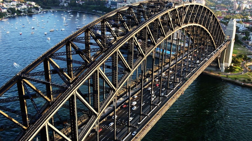 Close up aerial of The Sydney Harbour Bridge