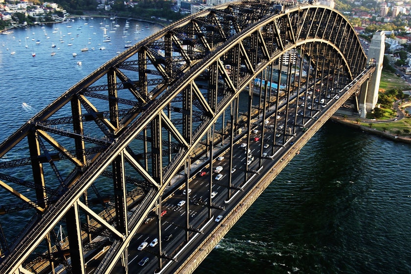 Close up aerial of The Sydney Harbour Bridge