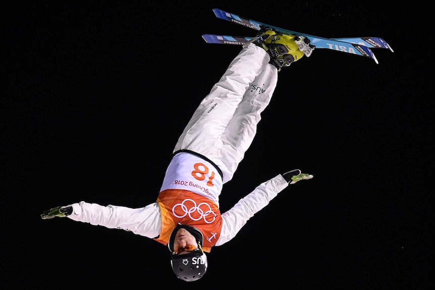 David Morris of Australia takes his second jump in the Men's Freestyle Aerials qualifier at Phoenix Snow Park.