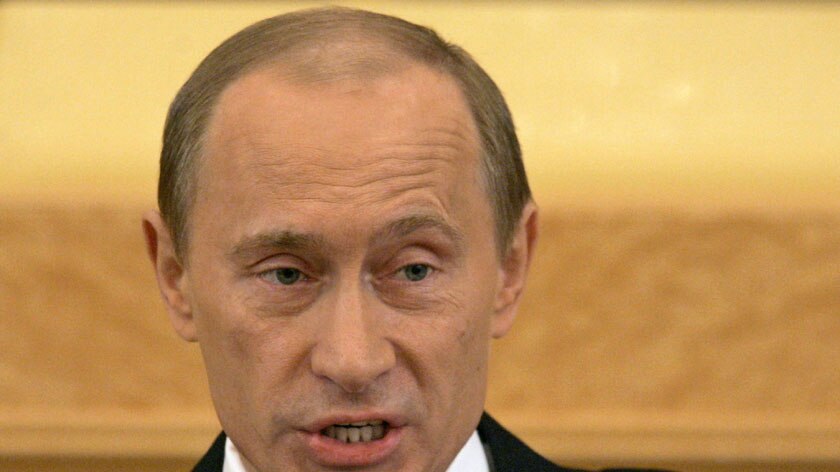 Russian President Vladimir Putin speaks during his annual address to parliament in Moscow.