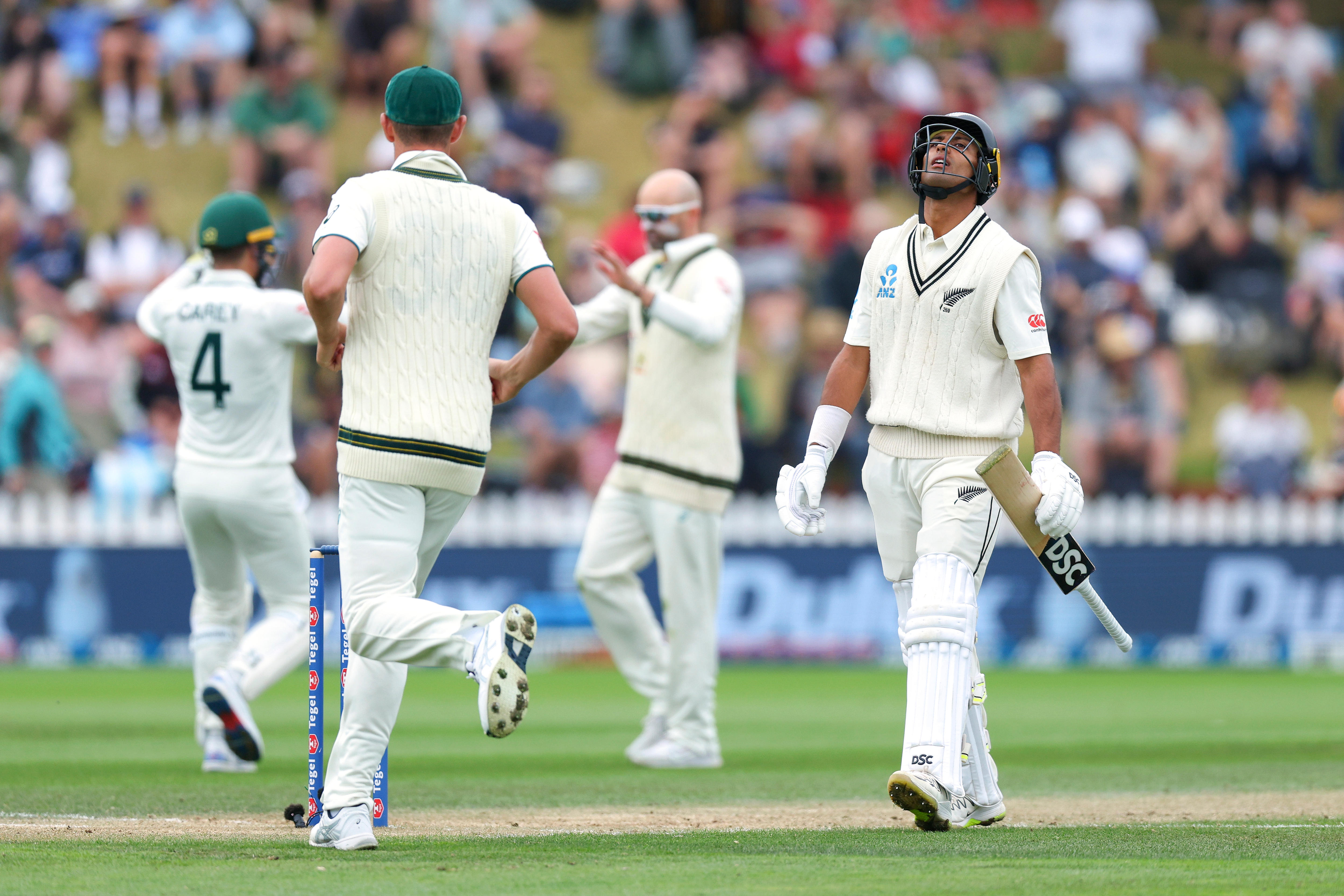 Rachin Ravindra holds his head back