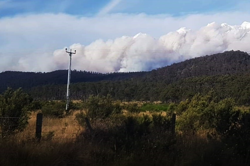 Smoke from bushfire visible from Miena, Tasmania, January 18, 2019.