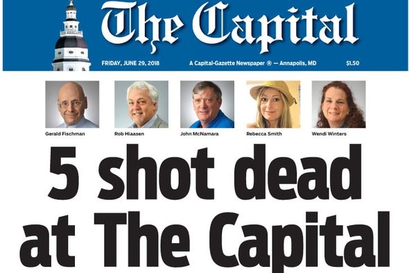 The front page of The Capital newspaper reads 5 shot dead at The Capital.