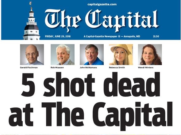 The front page of The Capital newspaper reads 5 shot dead at The Capital.