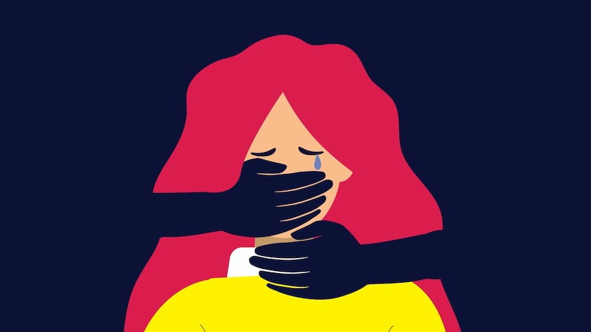 An illustration of a crying girl with hands over her mouth