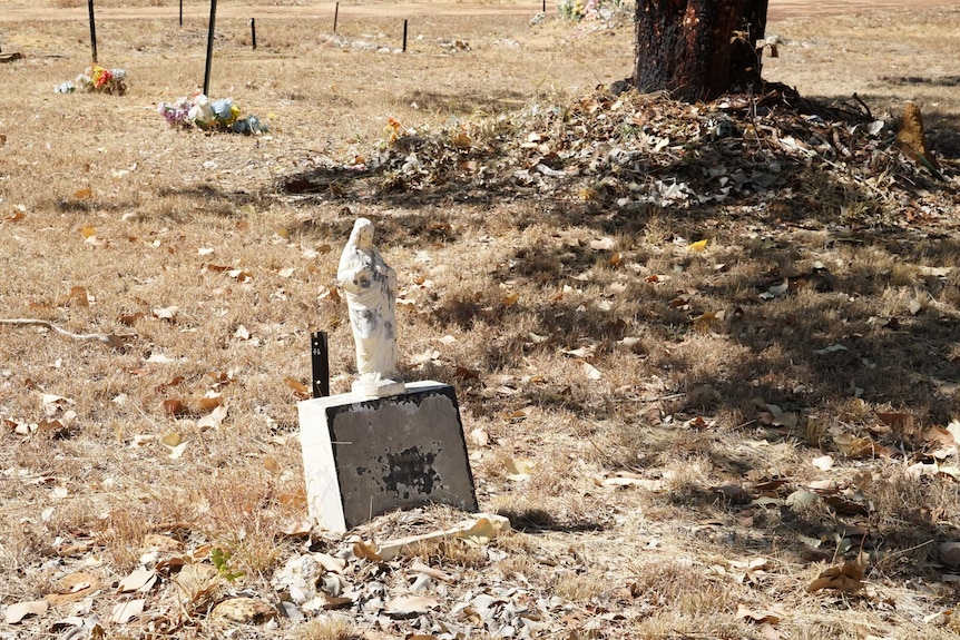 An unmarked headstone.