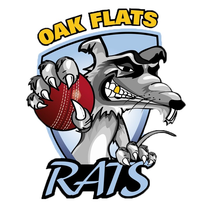 A cricket team's logo depicting a cartoon rat holding a cricket ball.