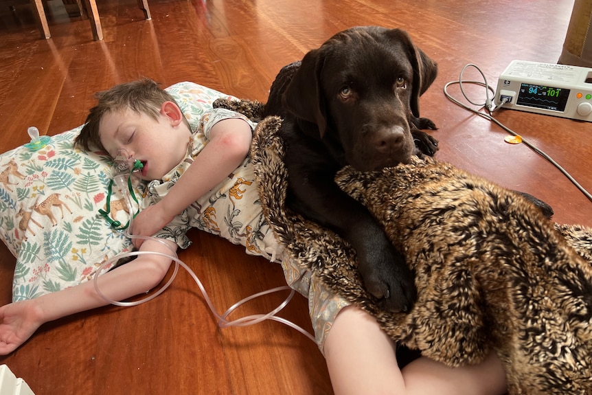 Charlie lies on the floor with a pillow, sleeping, as Elton lies on him and hugs him.