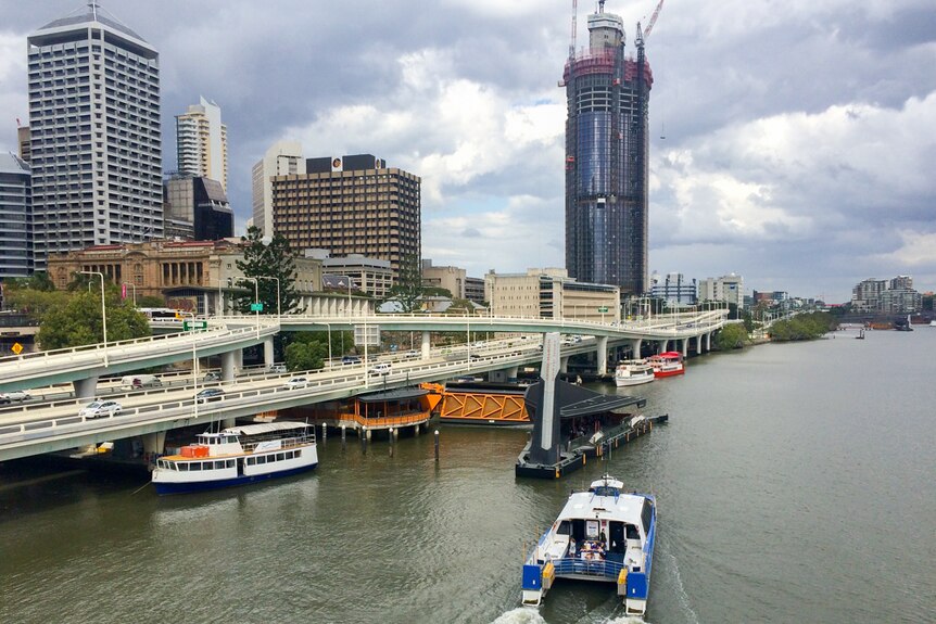 A Brisbane City Cat moves up the Brisbane River.