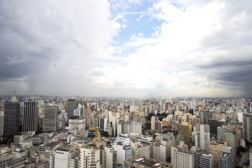 A generic, wide view from a high vantage point looking over the city of Sao Paulo.