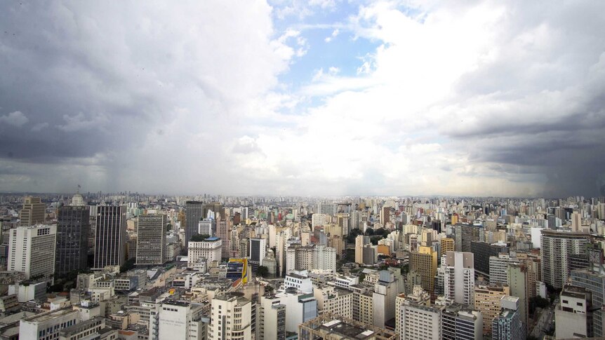 A generic, wide view from a high vantage point looking over the city of Sao Paulo.