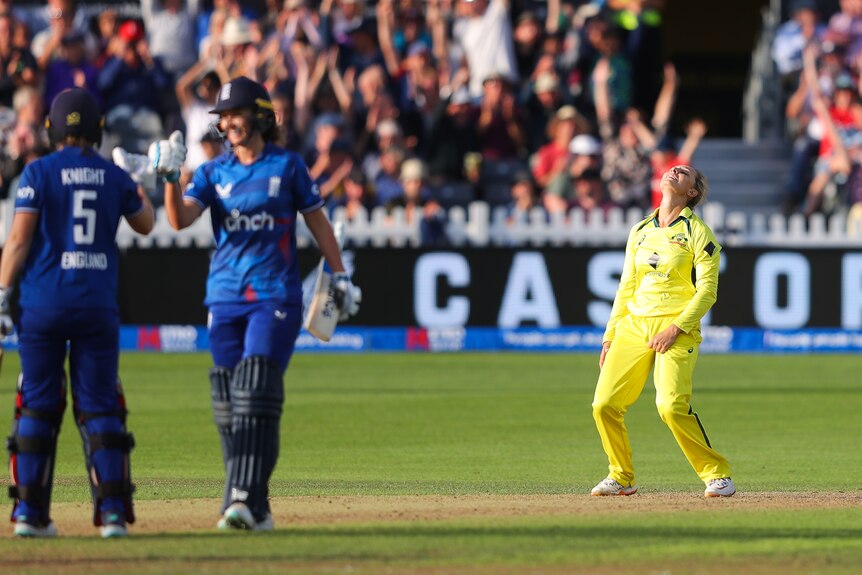 Australia bowler Ash Gardner laments as England batters bump fists