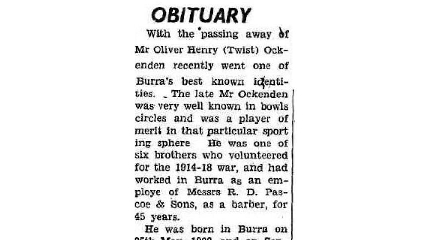 The obituary of Oliver Ockenden in 1953.