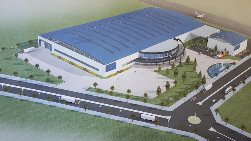 A drawn plan of the Amphibian Aerospace Industries aircraft building facility.