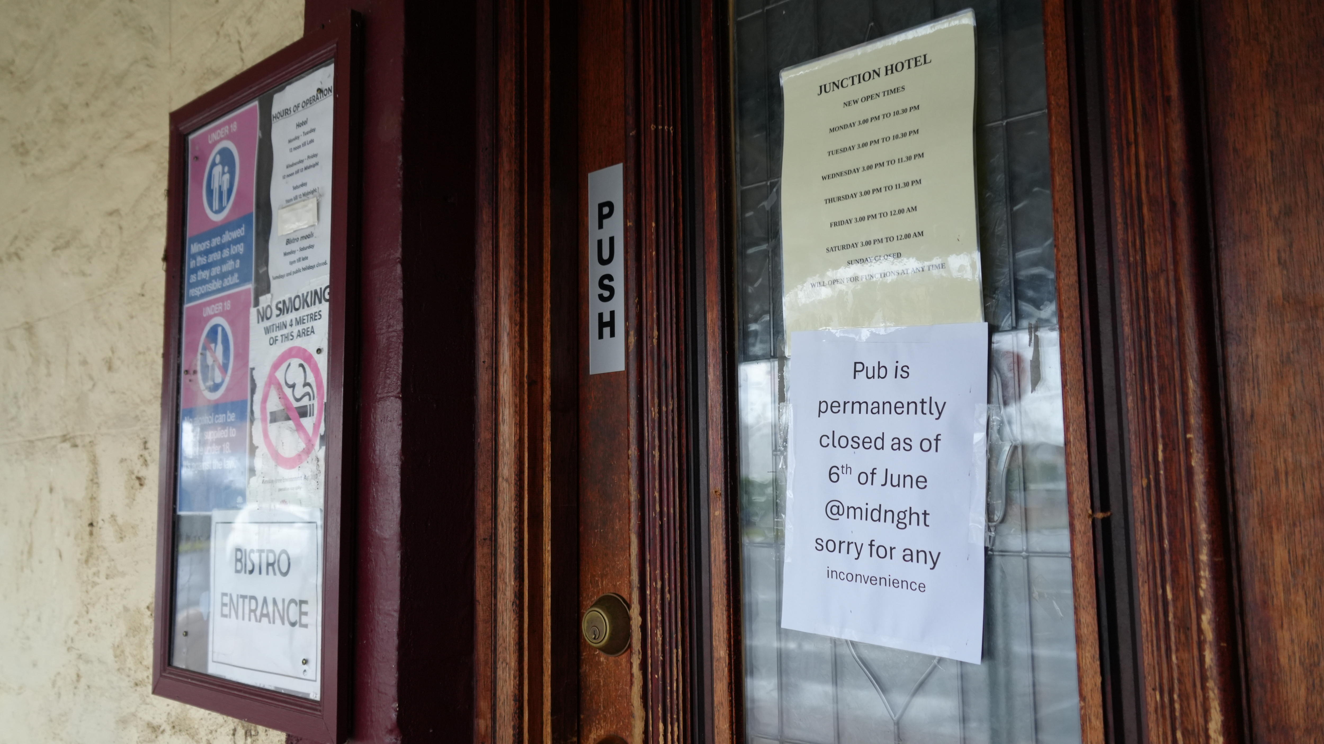A door with a sign on it saying that the pub will be closed as of 6th of June 