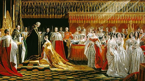 Queen Victoria at her coronation, 28 June 1838, by Charles Robert Leslie.