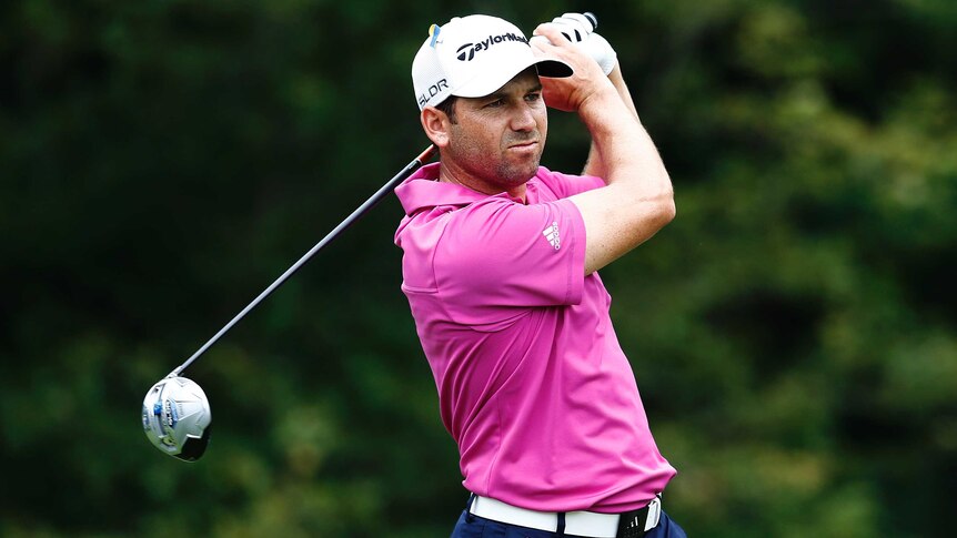 Spain's Sergio Garcia plays a shot on the 14th at the second PGA Tour playoffs event.