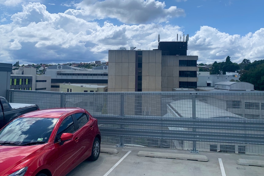 A view of the hospital from the top of a multi-storey car park.