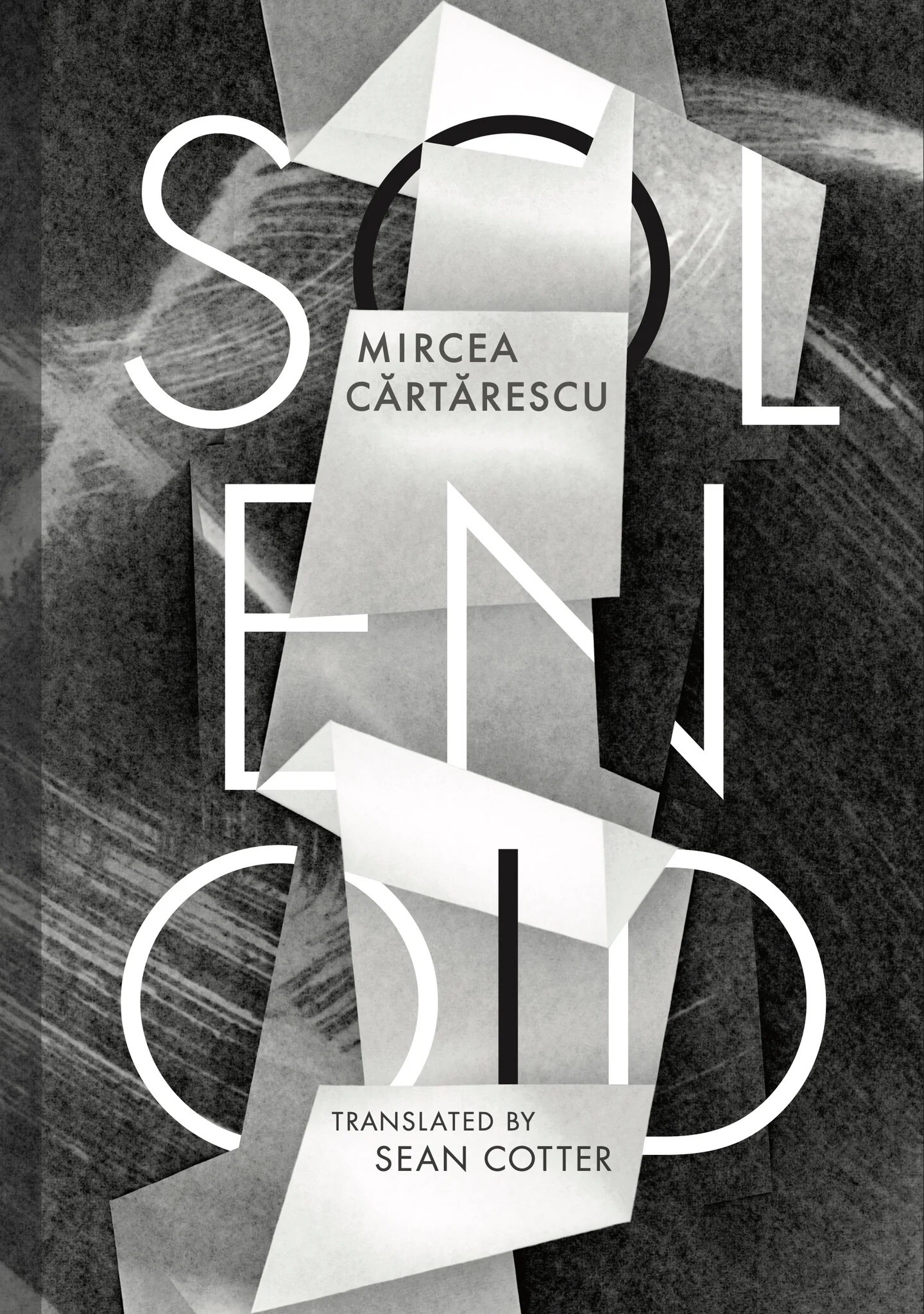 A book cover featuring a black and white abstract illustration
