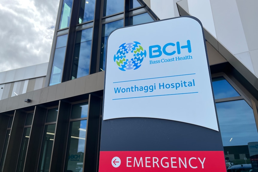 Wonthaggi hospital sign with the Bass Coast Health logo. 
