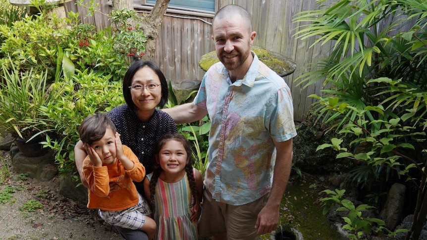 David Stuart and his family in their garden in Japan for a story about travelling the world as a family