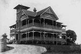 Black and white image of house.