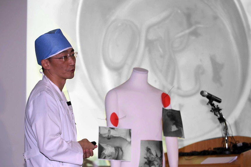 Doctor Lee Cook-jong describes the parasites found inside the body of a North Korean soldier.