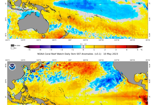 An image showing the transition from the La Niña phase to a warm signal