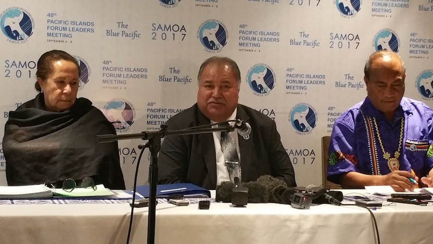 Nauru President Baron Waqa sitting on a panel at the Pacific Island Forum in Samoa.