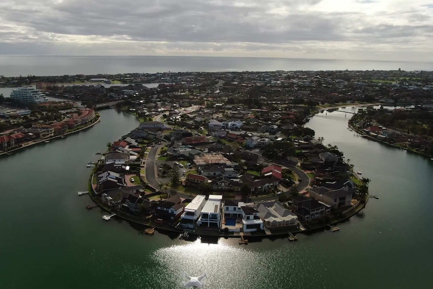 An overhead view of West Lakes in suburban Adelaide.