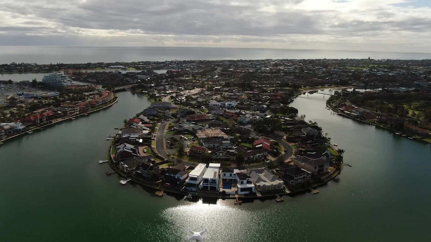 An overhead view of West Lakes in suburban Adelaide.