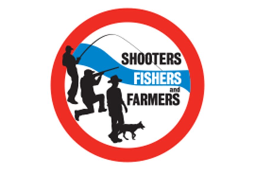 The logo of the Shooters, Fishers and Farmers Party on a white background.