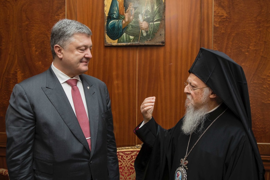 Ukranian president Petro Poroshenko with Patriarch Bartholomew I