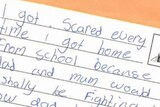 Child's note about family violence, from Tasmanian report.