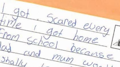 Child's note about family violence, from Tasmanian report.
